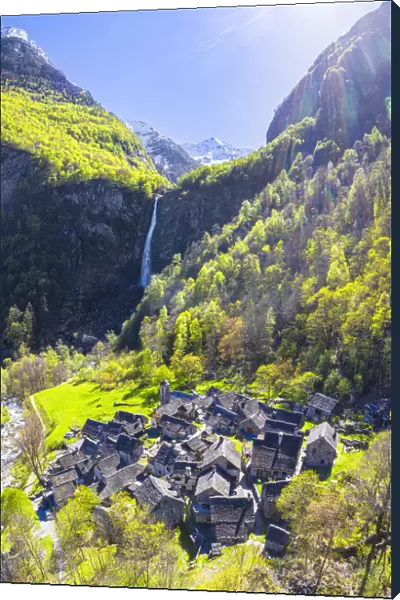Aerial view of Foroglio, Val Bavona, Canton of Ticino, Switzerland, Europe