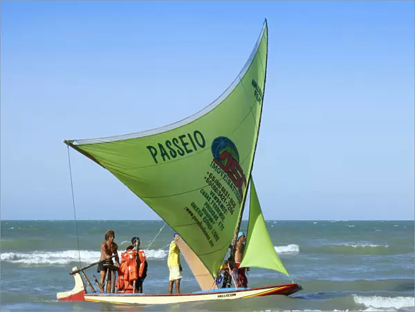 South America, Brazil, Ceara, Fortaleza, a jangada sailing in Canoa Quebrada