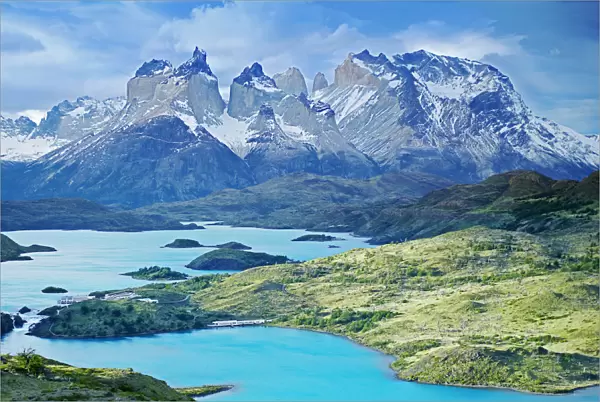 Horns of Paine and Lake Pehoe, Torres del Paine National Park, Patagonia, Chile, South