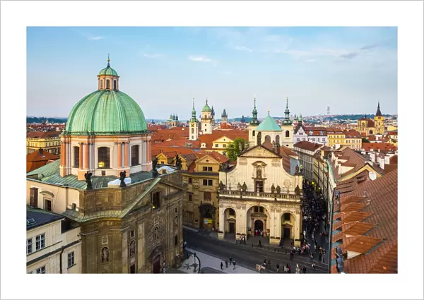 Czech Republic, Prague. Cupola of St. Francis Of Assissi Church and buildings in Stare