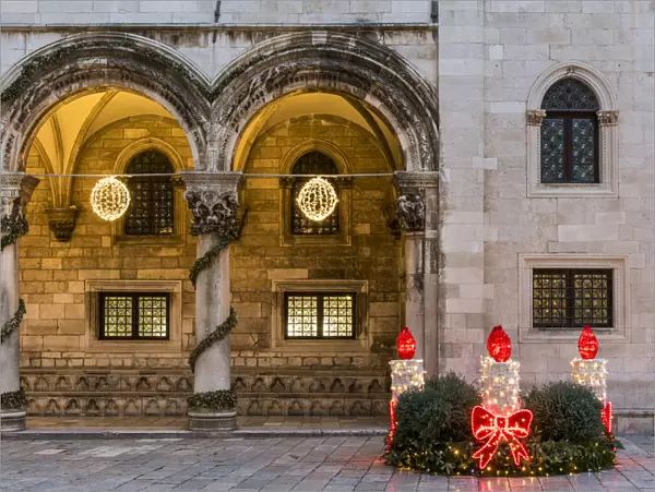 Rectors Palace adorned with Christmas lights and decorations, Dubrovnik, Croatia