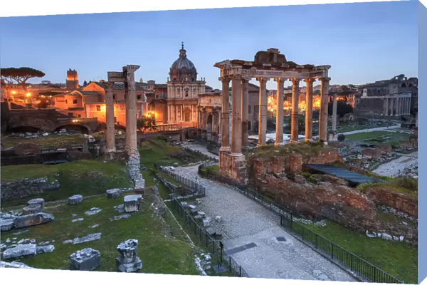 The blue light of dusk on the ancient Imperial Forum Rome Lazio Italy Europe