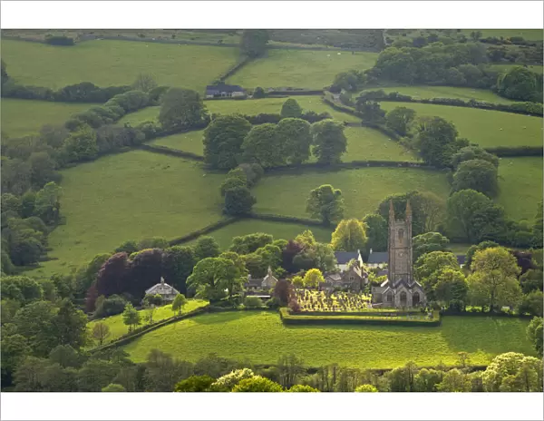 Widecombe in the Moor Church and village surrounded by beautiful rolling farmland