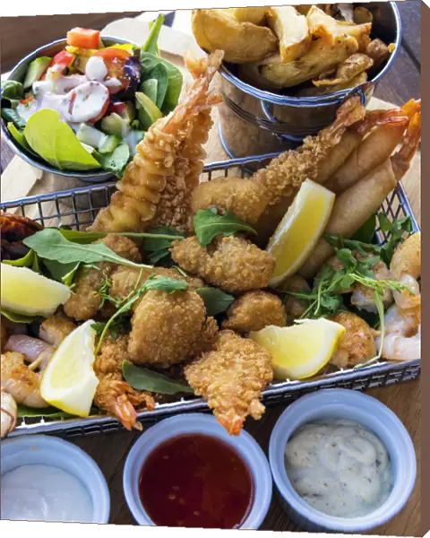 Prawns platter in the local seafood restaurant, Hasting, Sussex, England