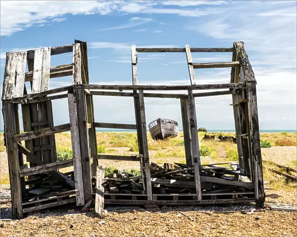 Remains of the old wooden fishing hut, Dungeness, Kent, England