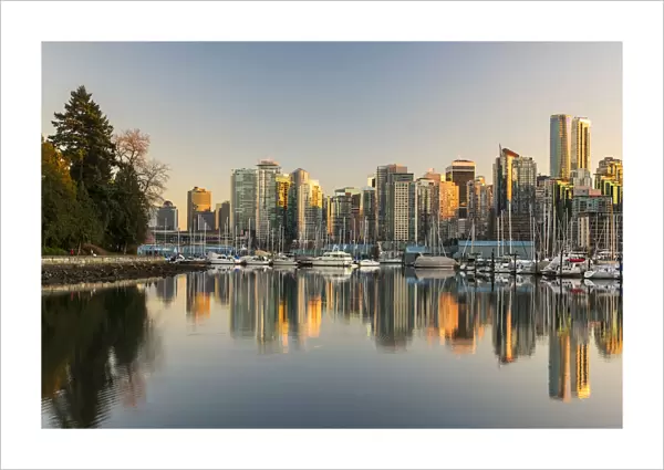 Downtown skyline at sunset, Vancouver, British Columbia, Canada