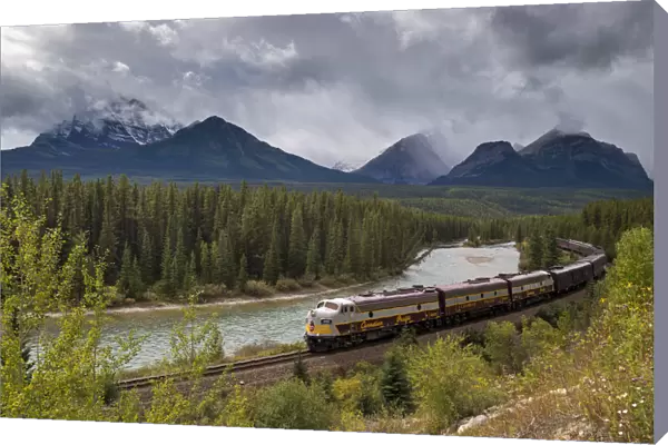 Canadian Pacific passenger train at Morants Curve in Banff National Park