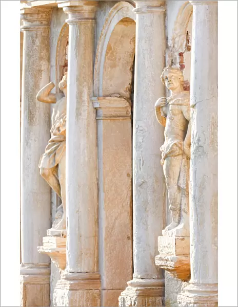 Sculptures on the Neoclassical Faazade of the Palazzo Giusti on the Canal Grande, Venice