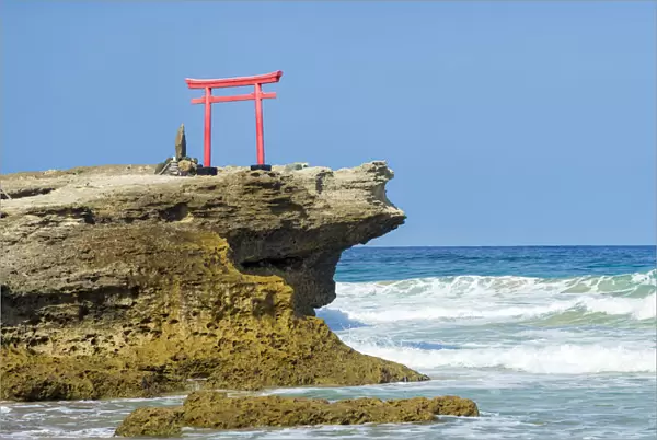 Red torii gate at Shimoda beach, Shizuoka Prefecture, Japan
