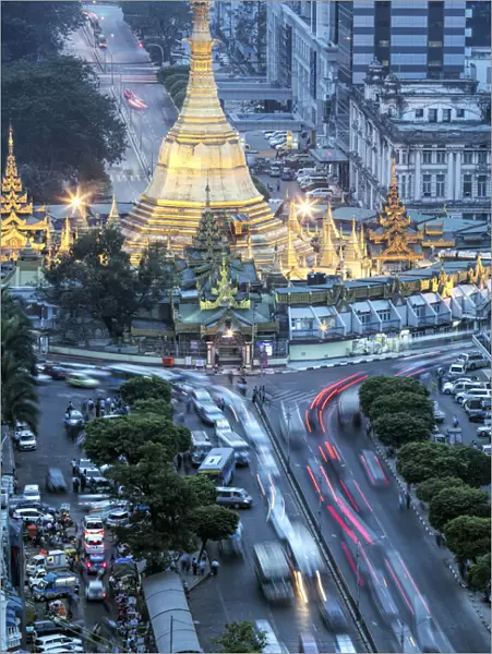 Asia, Southeast Asia, Myanmar, Yangon traffic around the Sule pagoda - the oldest