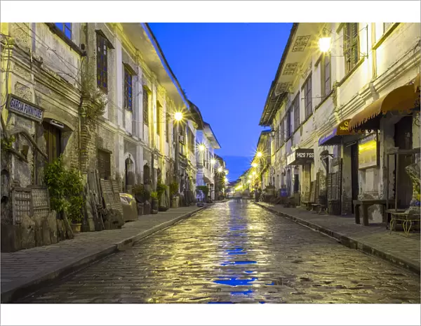 Calle Crisologo at dawn, Vigan City, Ilocos Sur, Ilocos Region, Philippines