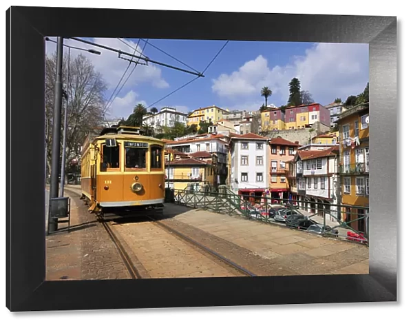 Tramway in the Miragaia traditional quarter. Oporto, Portugal