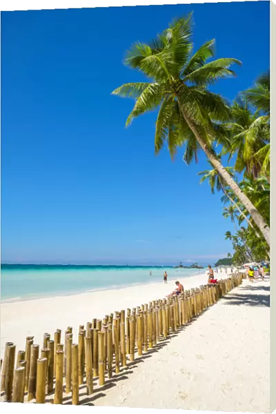 White sand and palm trees on White Beach, Boracay Island, Aklan Province, Western Visayas