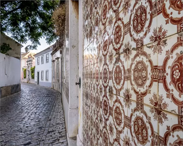 Azulejos on the street of Faro, Algarve, Portugal