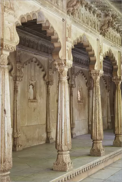 Marble pillars in courtyard in City Palace, Udaipur, Rajasthan, India