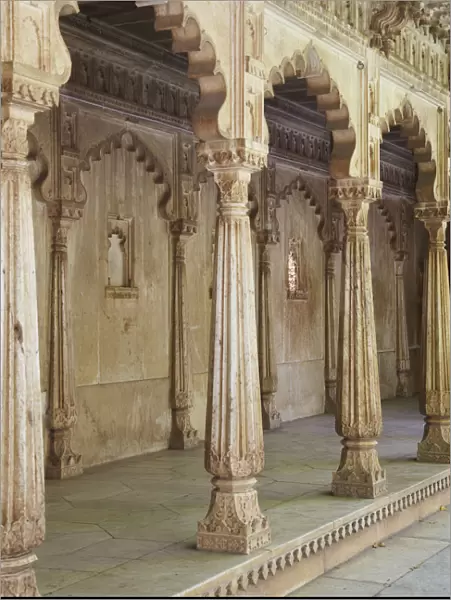 Marble pillars in courtyard in City Palace, Udaipur, Rajasthan, India
