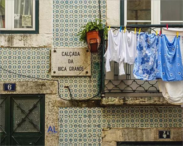 Portugal, Lisbon, Calcada da Bica Grande, Wall covered with Traditional Portuguese