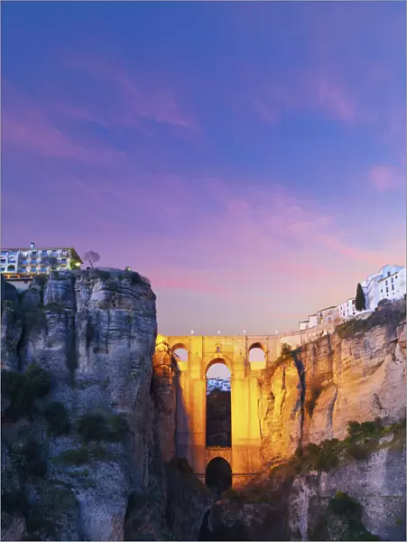 Spain, Andalucia, Malaga Province, Ronda, Rio Guadalevin Gorge and Tajo Bridge
