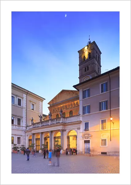Italy, Rome, Santa Maria in Trastevere church at Trastevere by night
