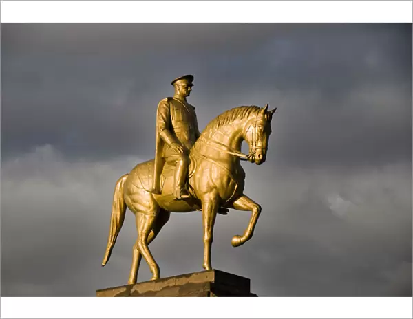 The golden equestrian statue of Ataturk at Kayseri. Anatolia, Turkey, Asia