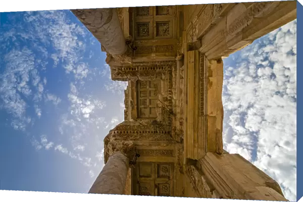 Low angle view of the Library of Celsus, Ephesus, Izmir, Turkey