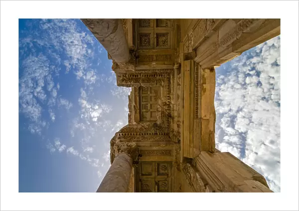 Low angle view of the Library of Celsus, Ephesus, Izmir, Turkey