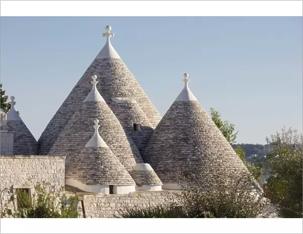 Italy, Apulia (Puglia), Bari district, Itria Valley, traditional trulli rooftops