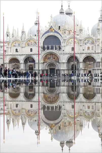 St. Marks Basilica during Acqua alta, St. Marks Square, Venice, Italy