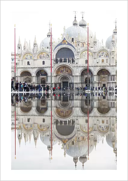 St. Marks Basilica during Acqua alta, St. Marks Square, Venice, Italy