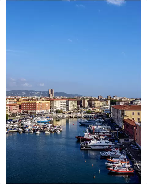 Darsena Vecchia, Old Dock, elevated view, Livorno, Tuscany, Italy
