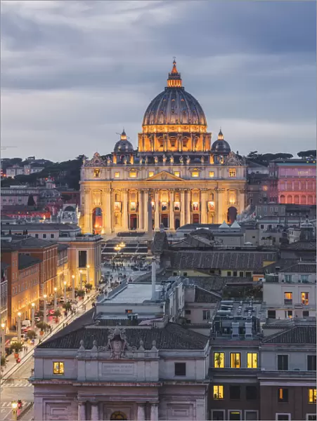 Rome, Lazio, Italy. High angle view of the Vatican City and St Peters Basilica
