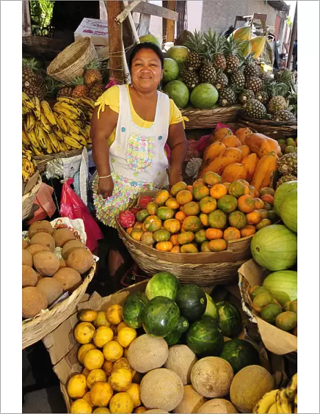 Woman selling fruit at a market in Esteli, Nicaragua, Central America