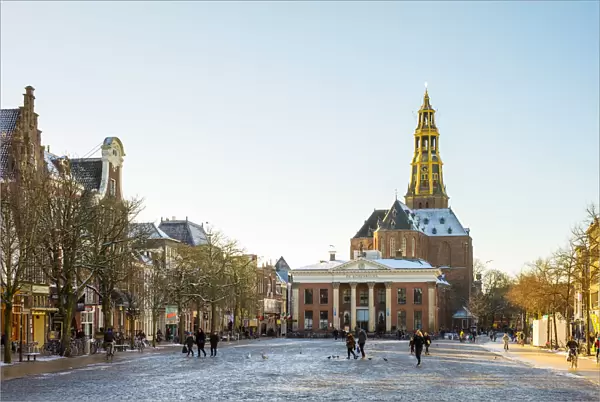 Vismarkt and the Aa-Kerk church on winter afternoon, Groningen, Netherlands
