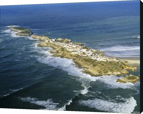Aerial view of the island of Baleal, near Peniche, on the Atlantic coastline of Portugal