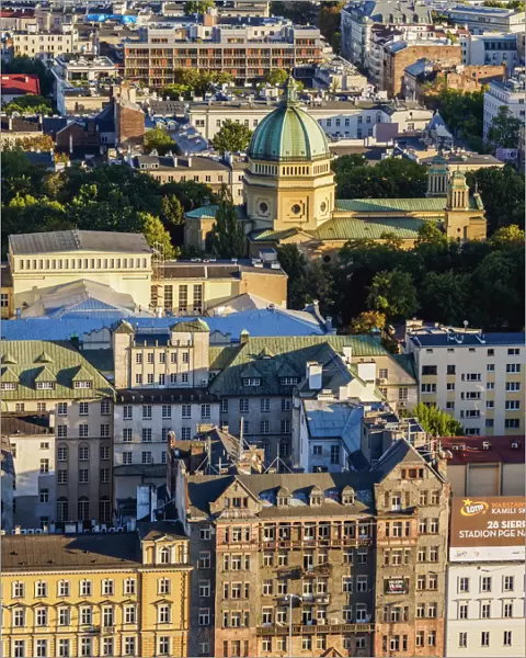 Poland, Masovian Voivodeship, Warsaw, City Center, Elevated view of St Barbara s