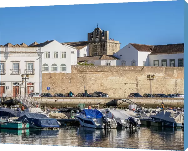 View over Marina towards Se Cathedral, Faro, Algarve, Portugal