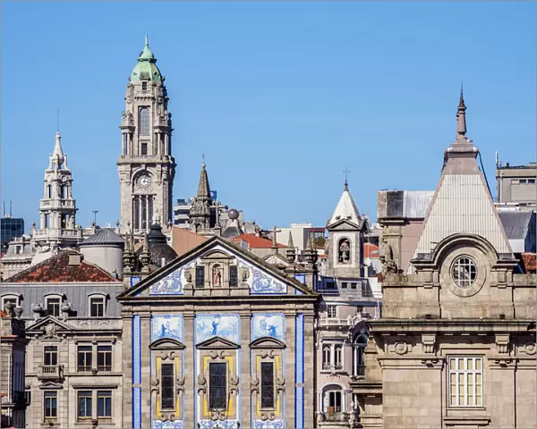 View towards Santo Antonio dos Congregados Church and City Hall Tower, Porto, Portugal