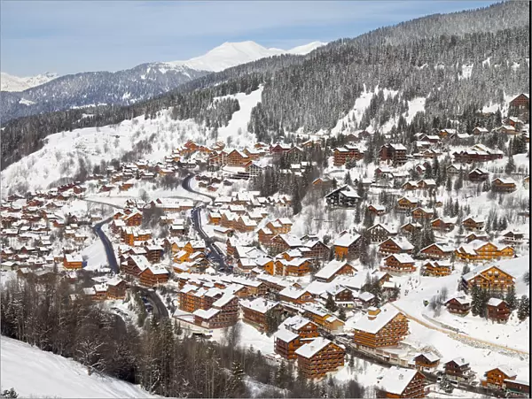 Meribel ski resort (1450m) in the Three Valleys, Les Trois Vallees, Savoie, French Alps