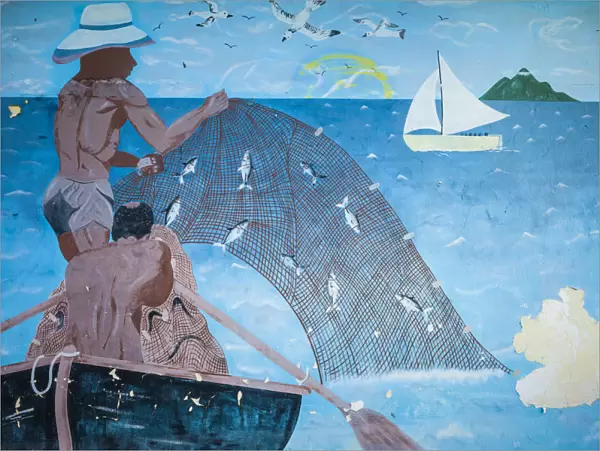 French West Indies, St-Martin, Marigot, mural at town market
