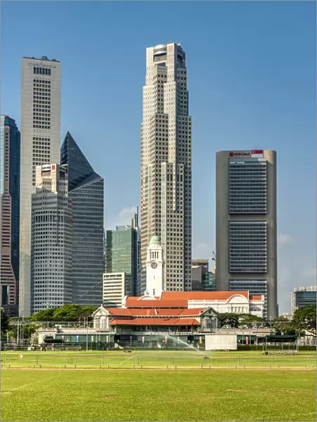 Padang field and financial district skyline, Singapore