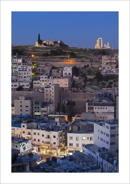 Jordan, Amman, elevated view of Central Amman and Citadel