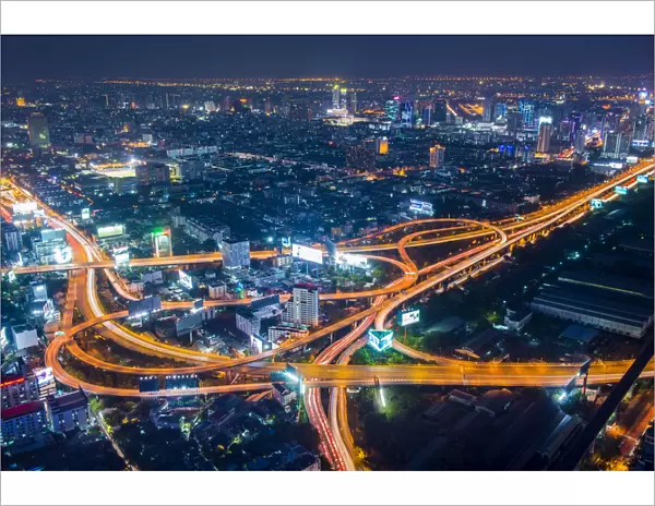 Bangkok, Thailand. Cityscape with city lights at dusk seen from the Baiyoke tower