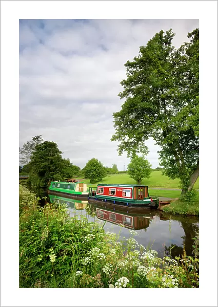 Narrowboats on the Monmouthshire and Brecon Canal near Llanfrynach, Brecon Beacons