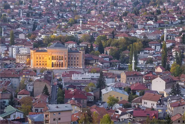Bosnia and Herzegovina, Sarajevo, View of City looking towards City Hall