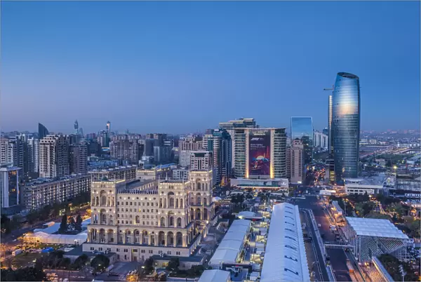 Azerbaijan, Baku, high angle skyline with Dom Soviet Government House