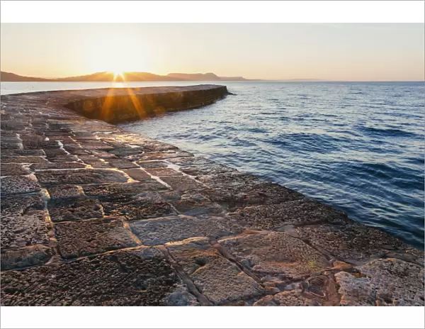 England, Dorset, Lyme Regis, The Cobb and Harbour at Dawn
