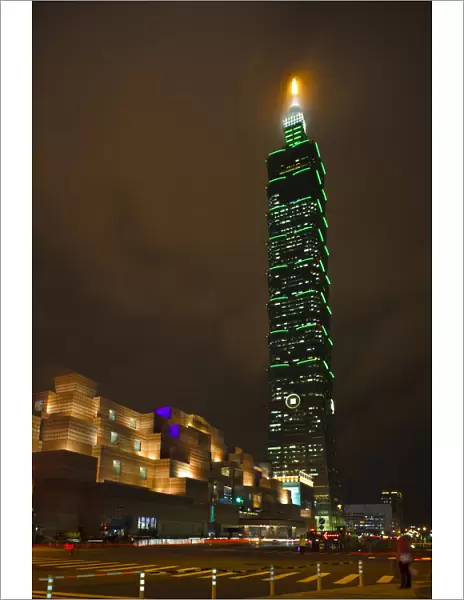 Taiwan, Taipei, Taipei World Trade Center and Taipei 101 at night