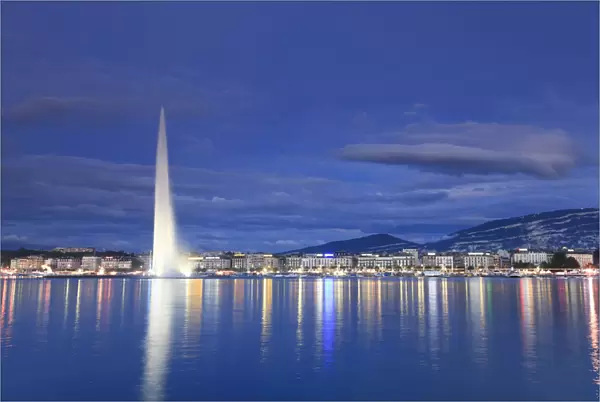 Switzerland, Geneva, Lake Geneva  /  Lac Leman and Jet d Eau Fountain