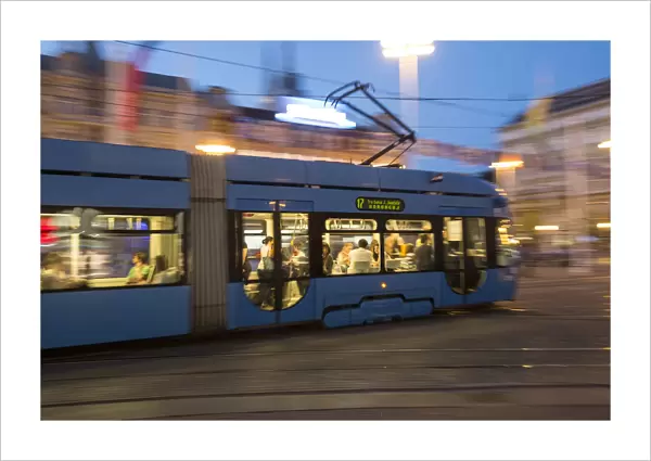 Tram in the Trg Josip Jelacica Square, Zagreb, Croatia