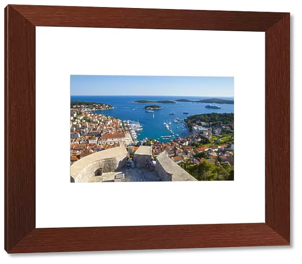 Elevated view over the picturesque harbour town of Hvar from the Citadel, Hvar Town